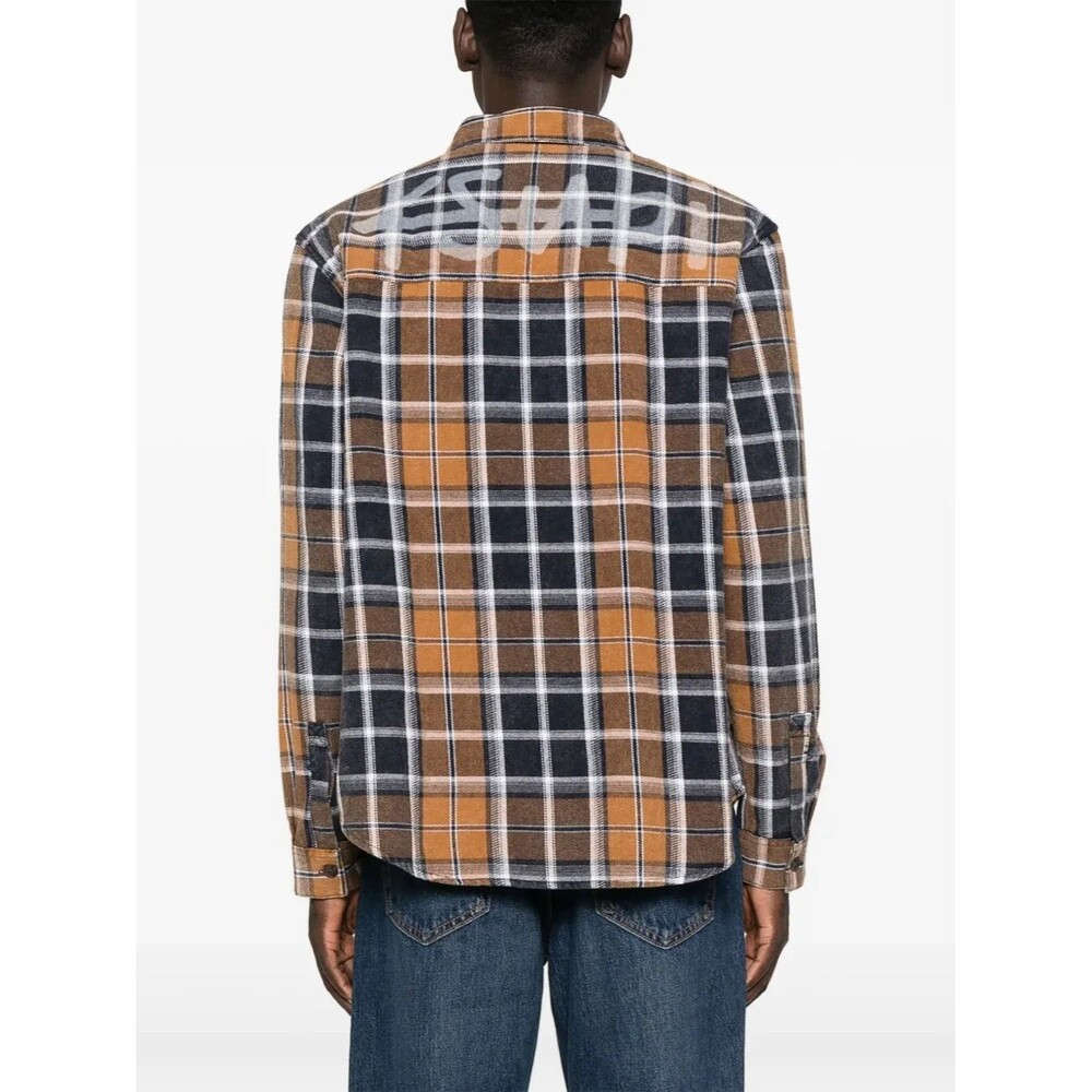 KSUBI Button Shirt Mens XL Tan Navy Blue Check Flannel Logo ROSEBOWL Rusted $240